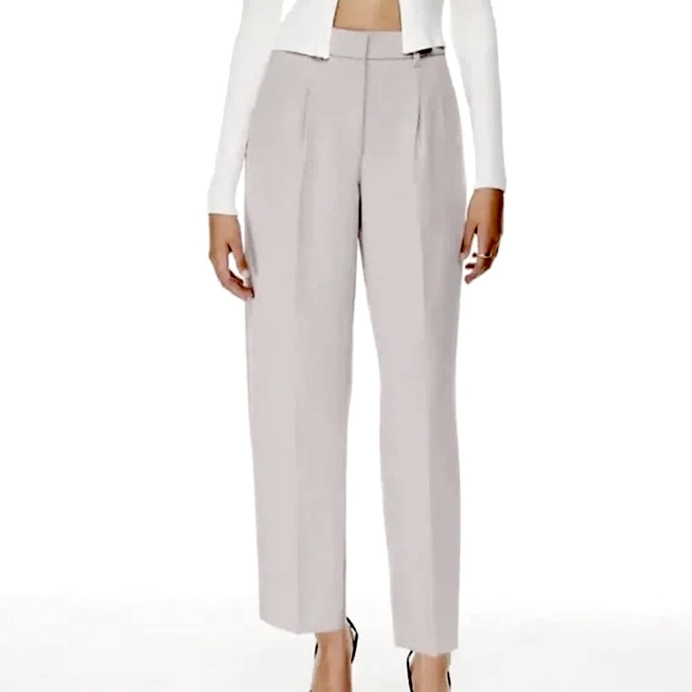 Babaton | Women's Light Grey Double Pleat Front Tapered Ankle Trousers, size 00